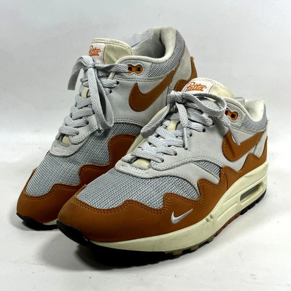 NIKE Air Max 1 Patta Monarch Mens 8 Leather Metallic Sneakers DH1348-001 Orange
